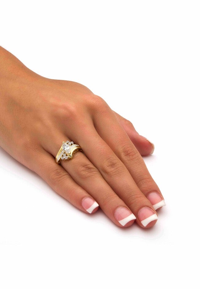 Gold-Plated Marquise Cut Engagement Ring Cubic Zirconia, , alternate image number 2