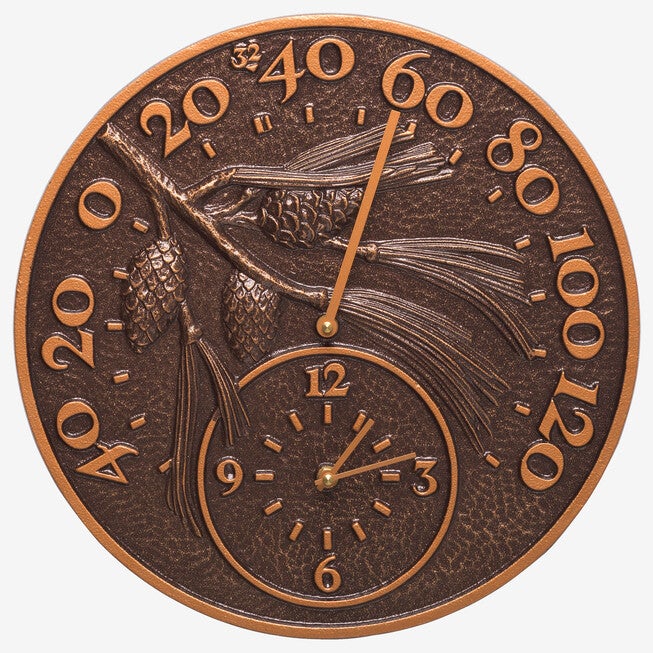 Pinecone Thermometer Clock, ANTIQUE COPPER, hi-res image number null