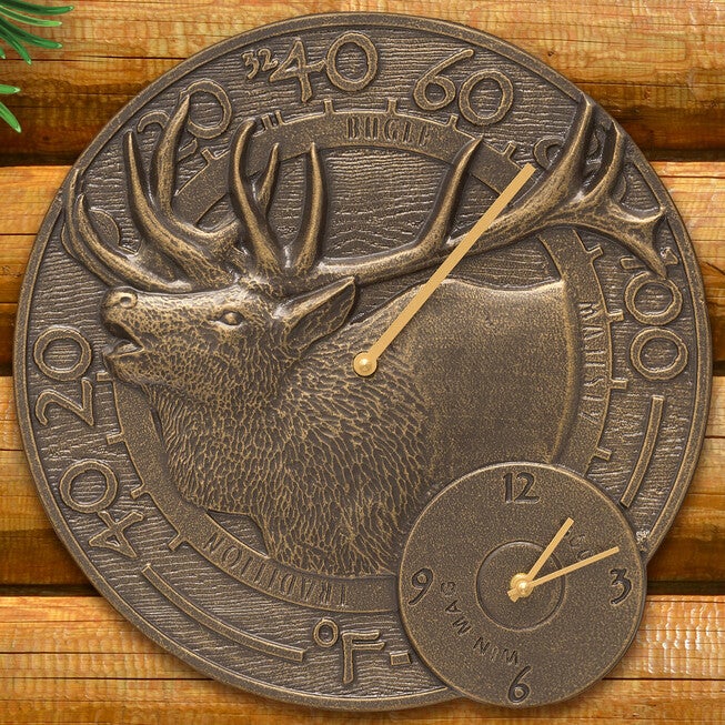 Elk 14 inches Clock and Thermometer Combo , FRENCH BRONZE, hi-res image number null