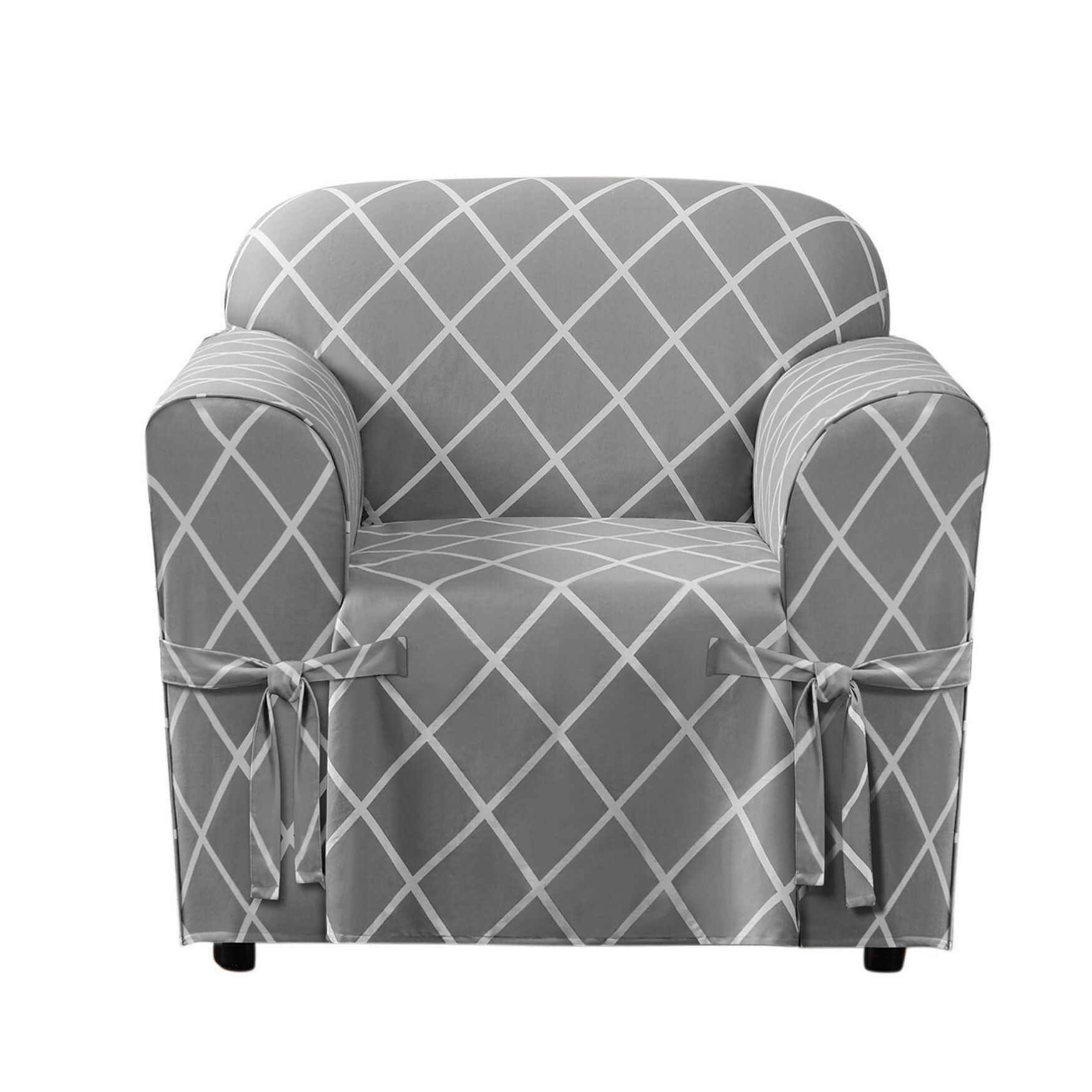 Mix & Match Lattice Design Cotton Chair Slipcover , SLATE, hi-res image number 0