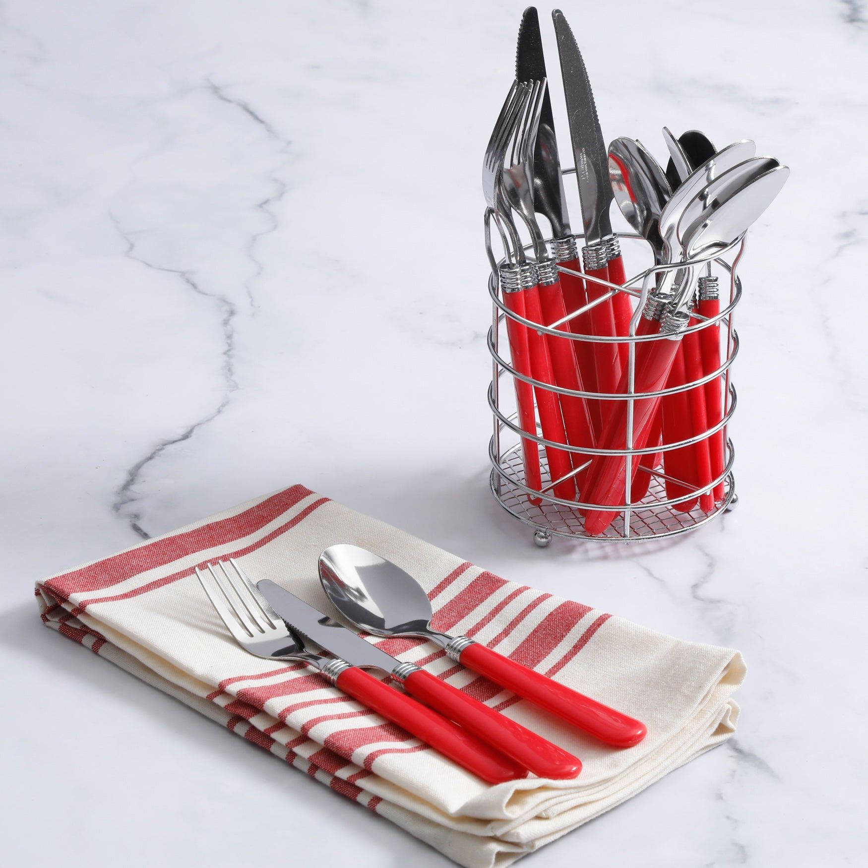 16-pc. Red Flatware Set, RED, hi-res image number 0