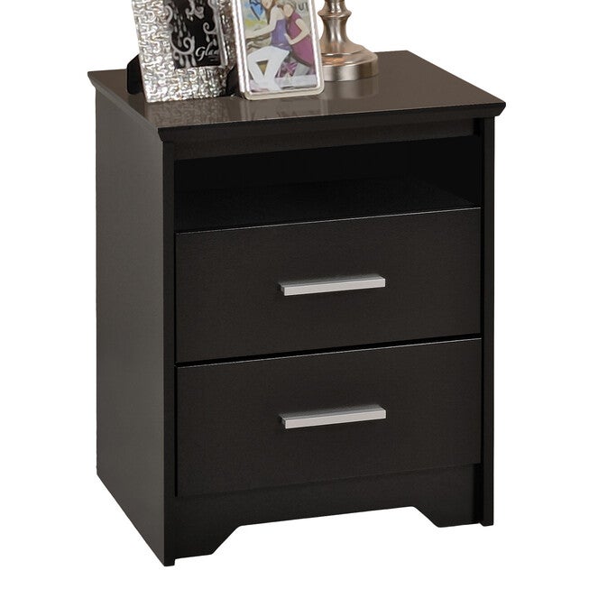 Coal Harbor Tall 2-drawer Night Stand with Open Shelf, BLACK, hi-res image number null
