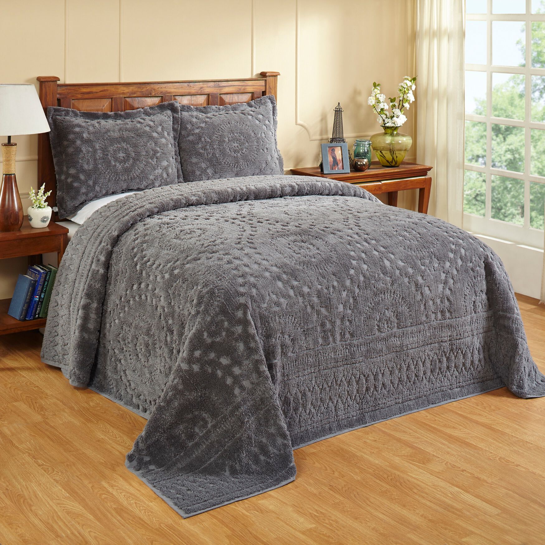 Rio Collection Chenille Bedspread , GRAY, hi-res image number 0