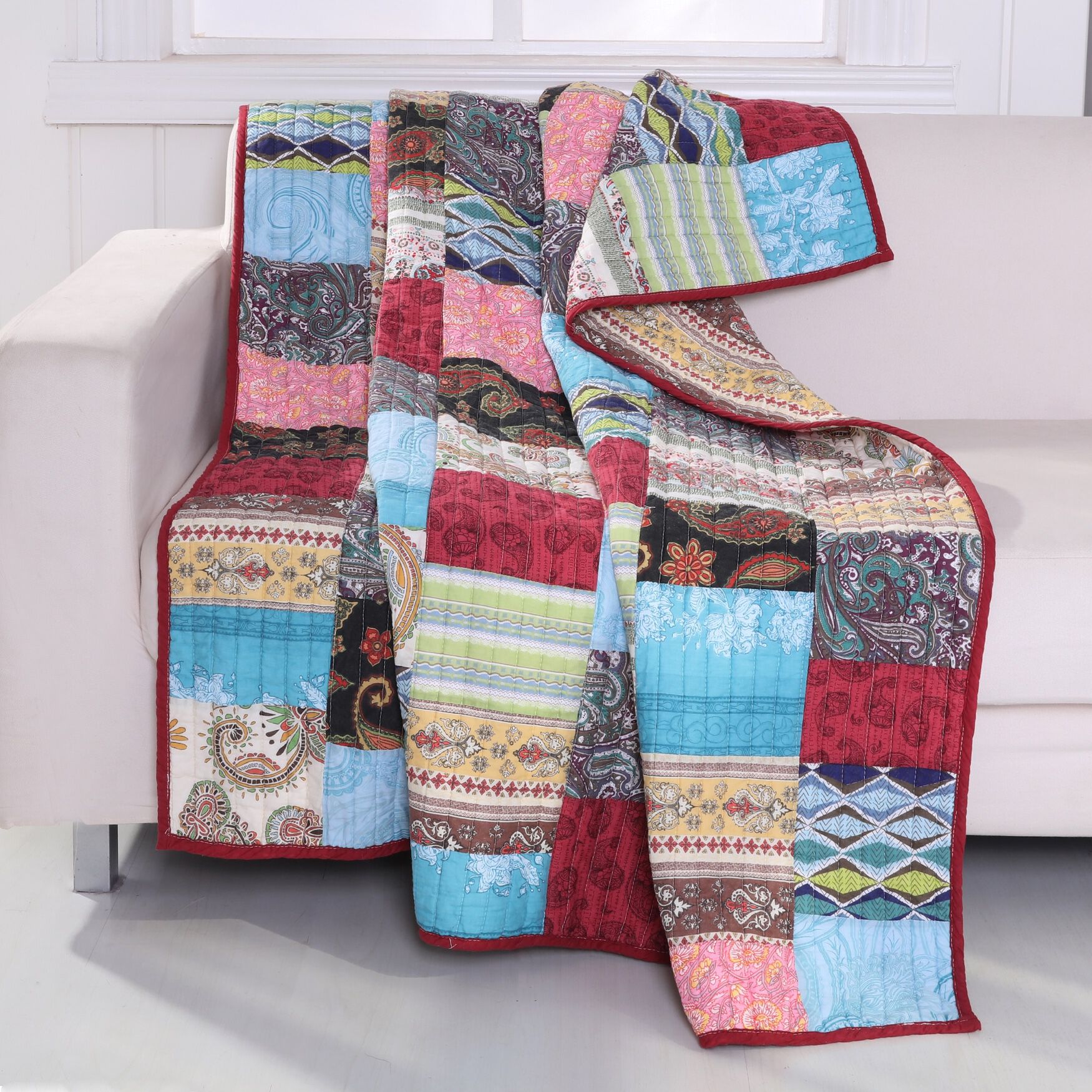 Bohemian Dream Quilted Patchwork Throw Blanket, MULTI, hi-res image number 0