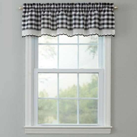 Buffalo Check Rod Pocket Valance Plus Size Kitchen Curtains