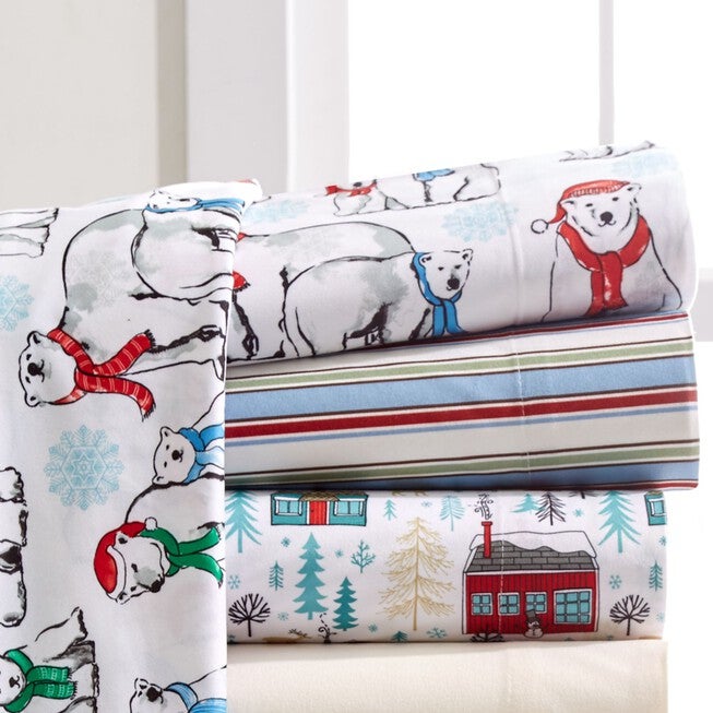 Micro Flannel Lodge Print Sheet Set, POLAR BEARS, hi-res image number null