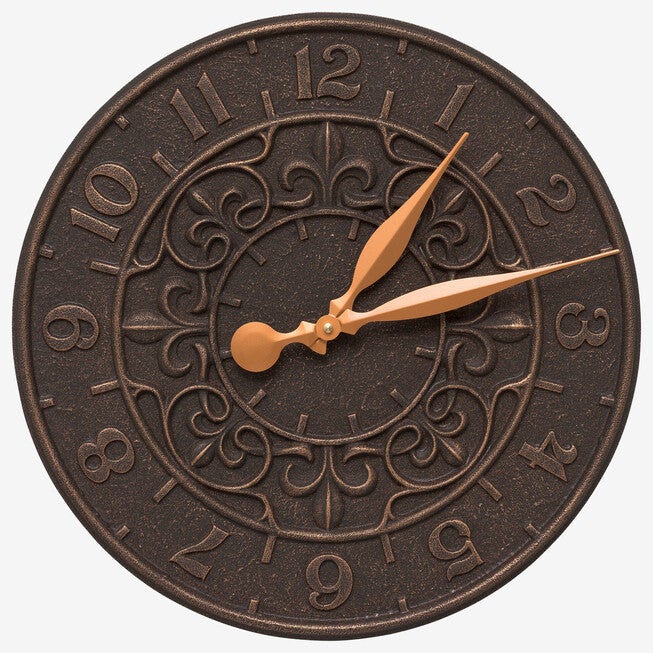 Vine and Fleur 16 inches Indoor Outdoor Wall Clock , OIL RUBBED BRONZE, hi-res image number null