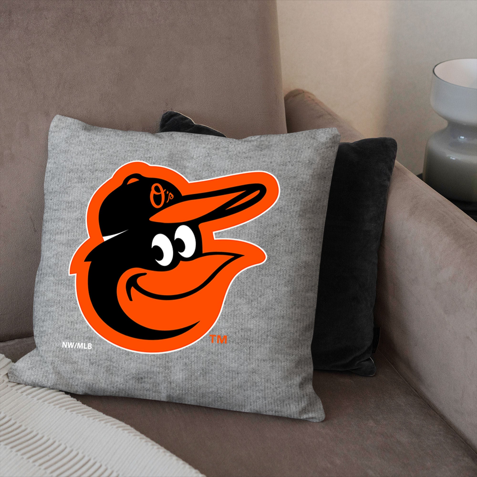 Baltimore Orioles MLB Primary Sweatshirt PIllow 16 Inches, GRAY, alternate image number 2