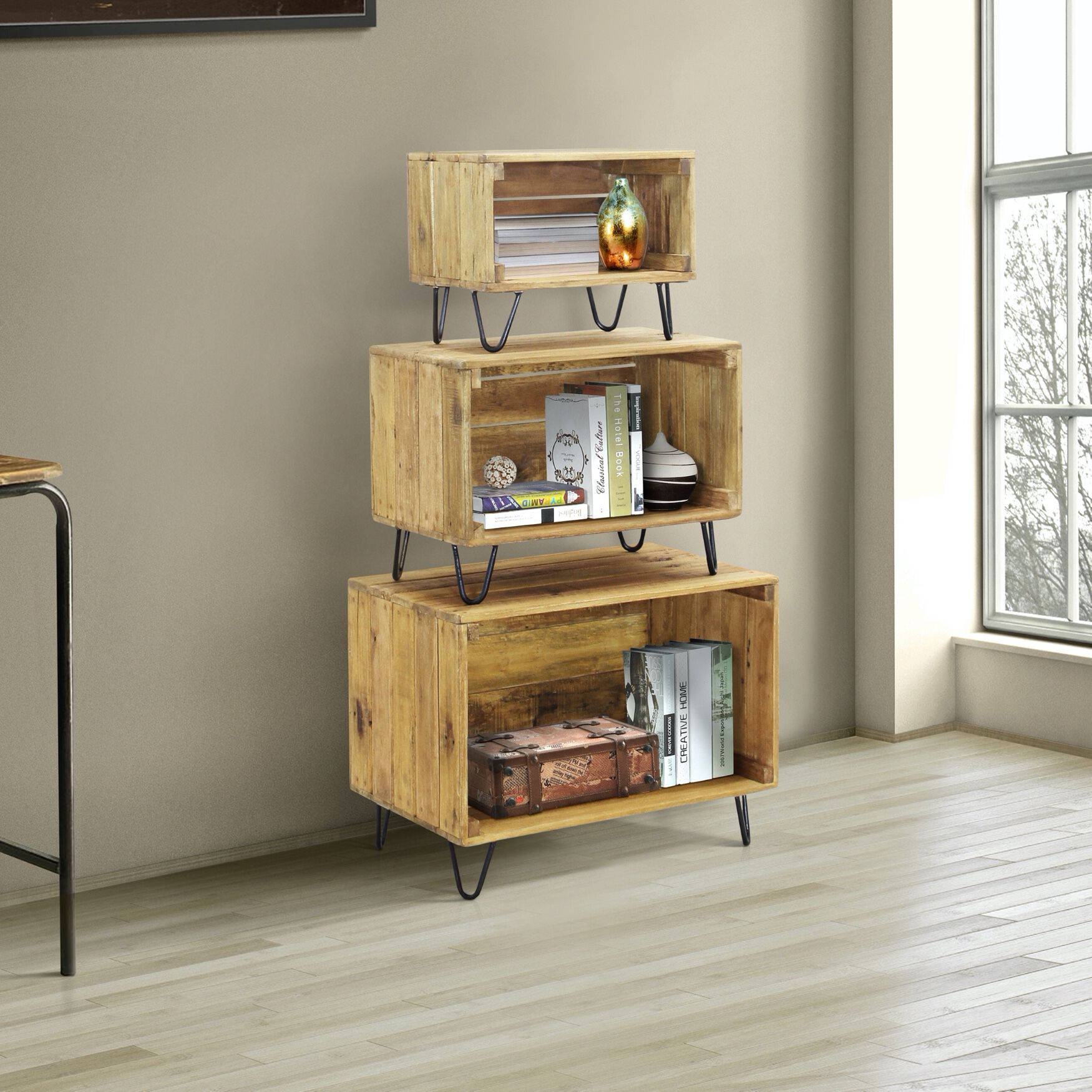 Java Wooden Storage Bins, Set of 3, NATURAL, hi-res image number 0