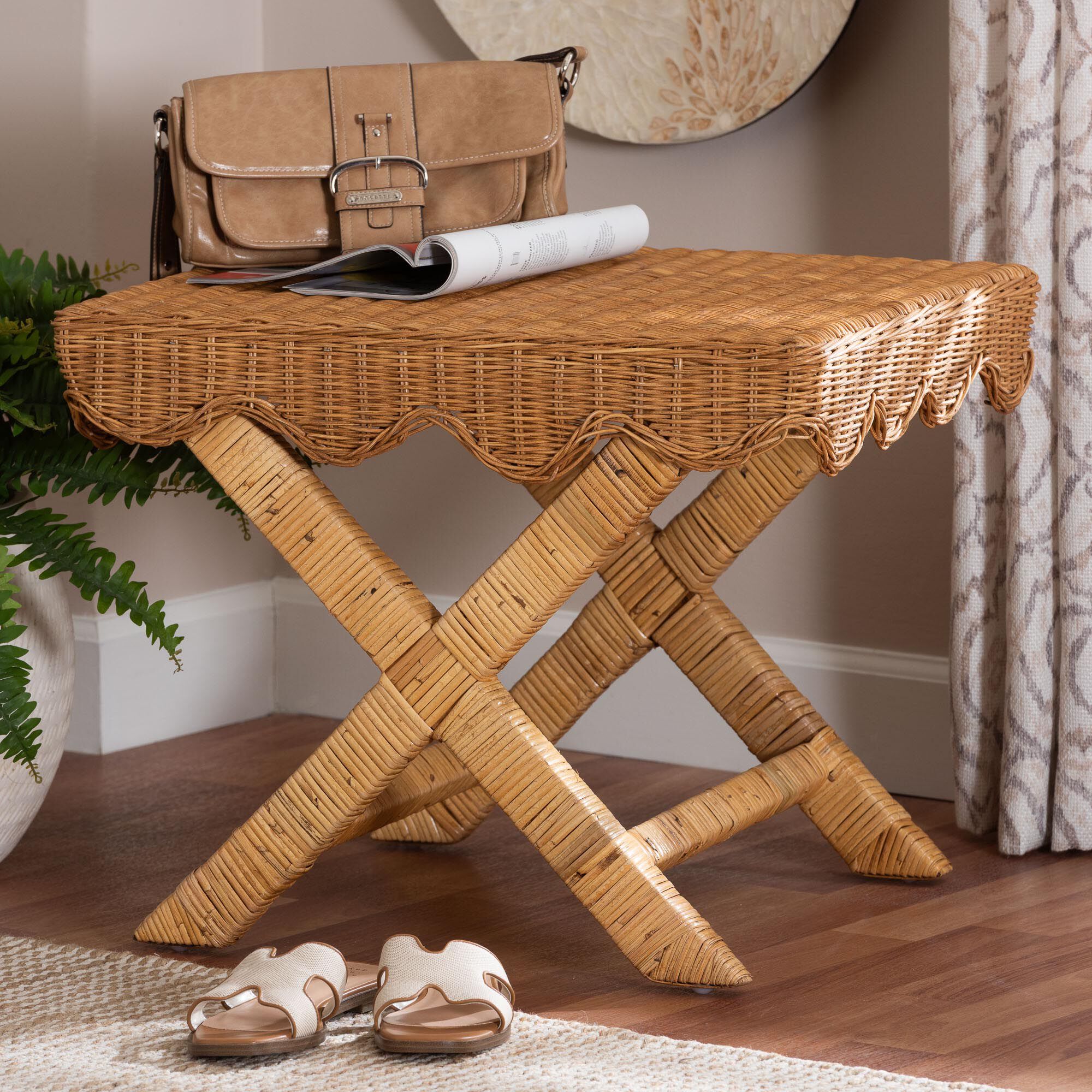 Modesta Natural Rattan Accent Bench, HONEY, alternate image number 6
