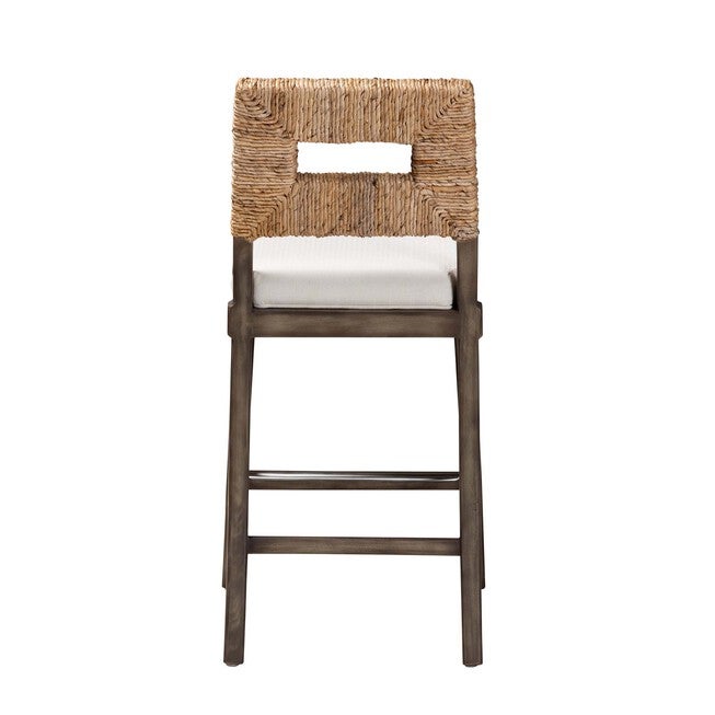 Porsha Modern Bohemian Dark Brown Finished Mahogany Wood And Natural Rattan Counter Stool, , alternate image number null