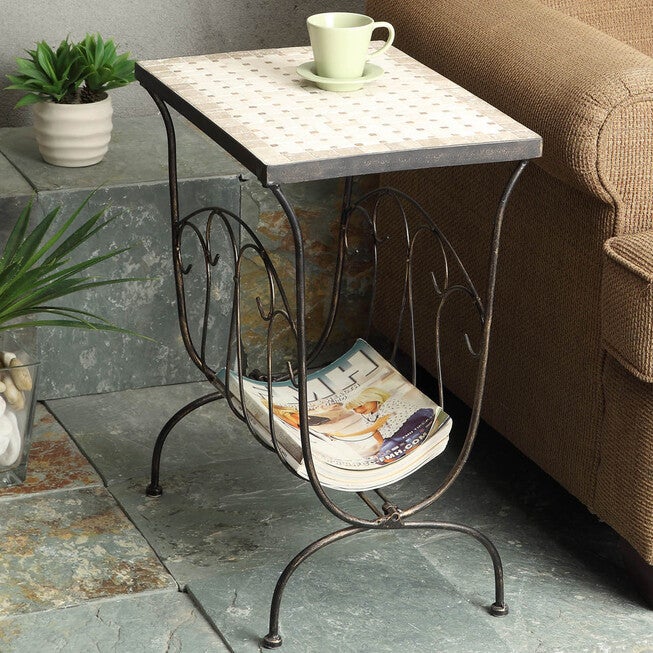 Travertine Magazine End Table, RUSTIC BRONZE, hi-res image number null