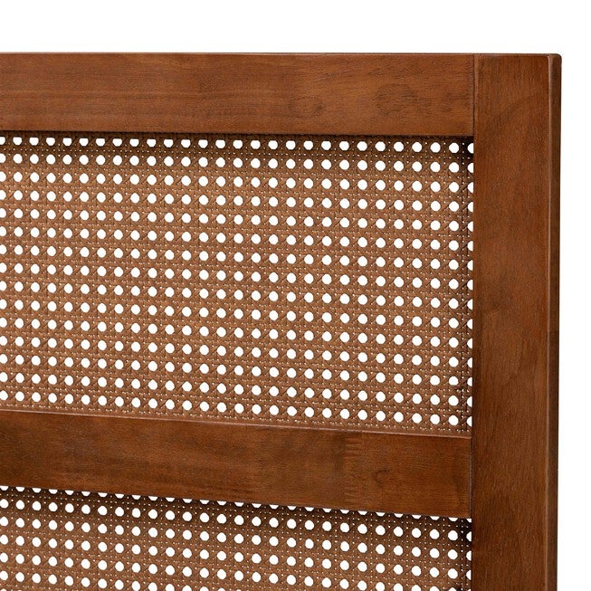 Berne Mid-Century Modern Ash Walnut Finished Wood Queen Size Headboard With Rattan, , alternate image number null