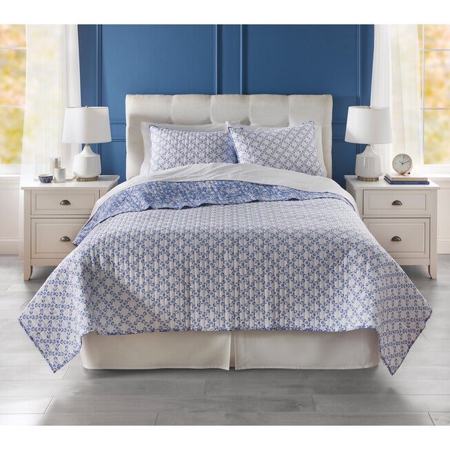 Martha Stewart 3-Piece Pamela Reversible Quilt Set, BLUE, hi-res image number null