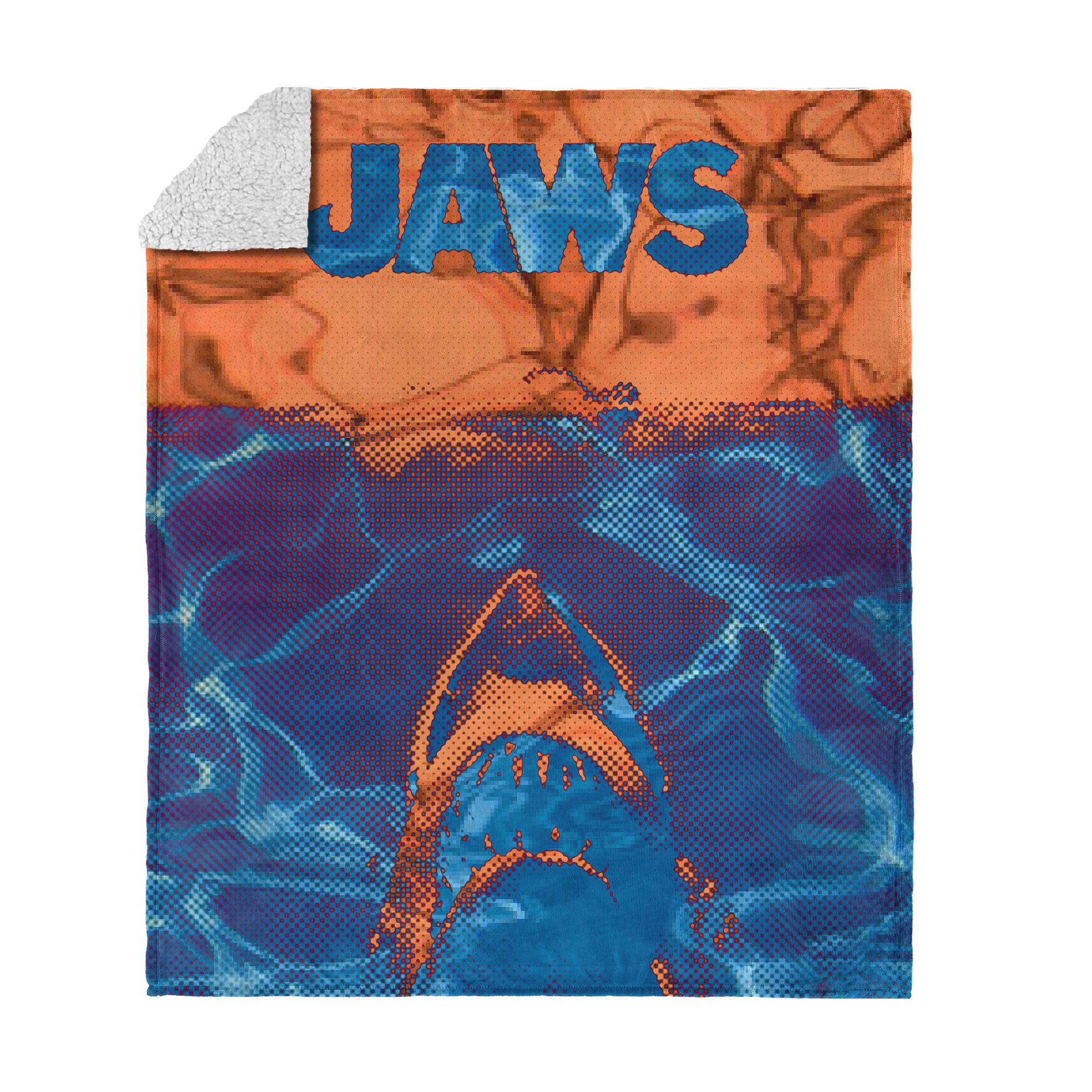Jaws Neon Poster Silk Touch Sherpa Throw Blanket 50x60 inches, BLUE, hi-res image number 0