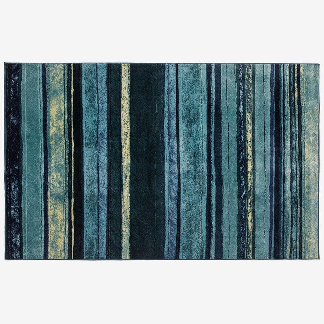 Large Rainbow Stripe Rug , BLUE, hi-res image number 0