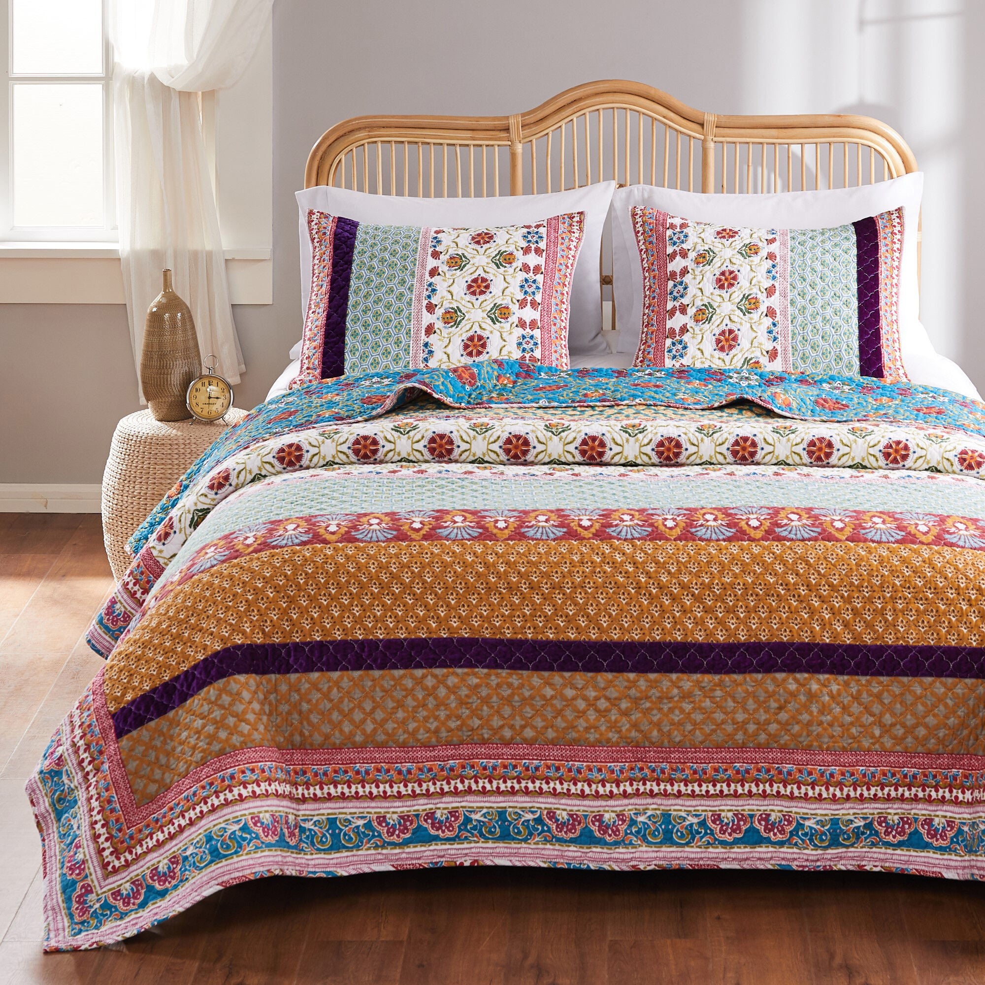 Thalia Bohemian Floral 100% Cotton Quilt Set, TANGO, alternate image number 2