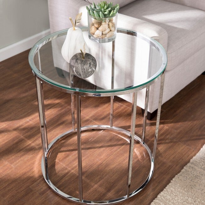 Cranstyn Round End Table with Glass Top, , alternate image number null