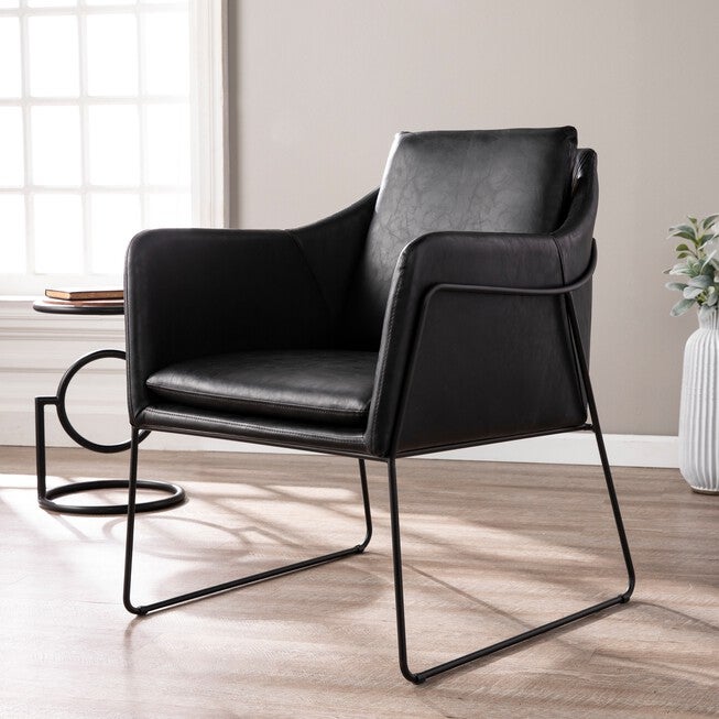 Kester Black Faux Leather Accent Chair, BLACK, hi-res image number null