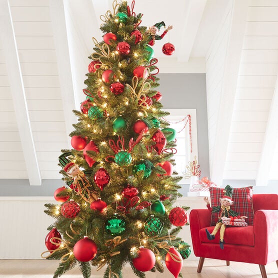 7' Slim Pre-Lit Arrow-Tip Tree, GREEN, hi-res image number null