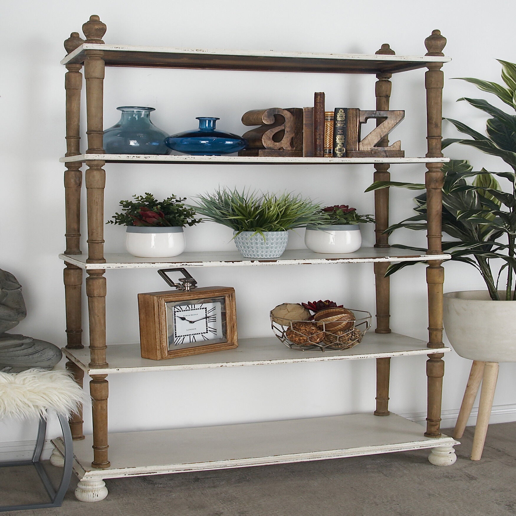 White Wood Farmhouse Shelving Unit, 75 inches x 37 inches x 14 inches, , alternate image number 6