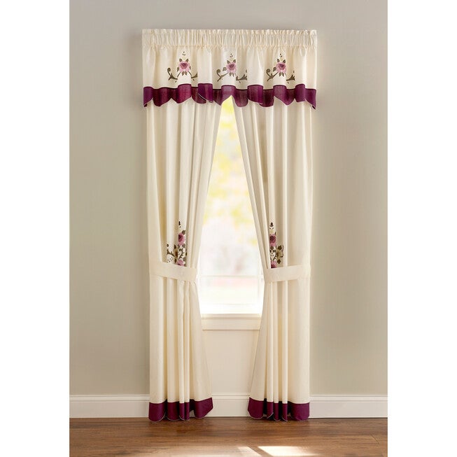 Ava Embroidered Panel Set with Tiebacks, PLUM, hi-res image number 0