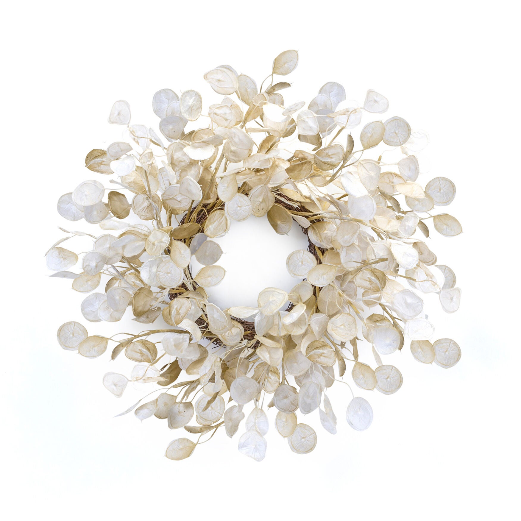 Ivory Silver Dollar Eucalyptus Wreath 27.5 inchesD, BEIGE, hi-res image number 0