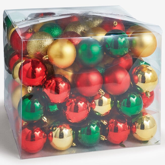 100-Pc. Ornament Set, RED GOLD GREEN, hi-res image number null