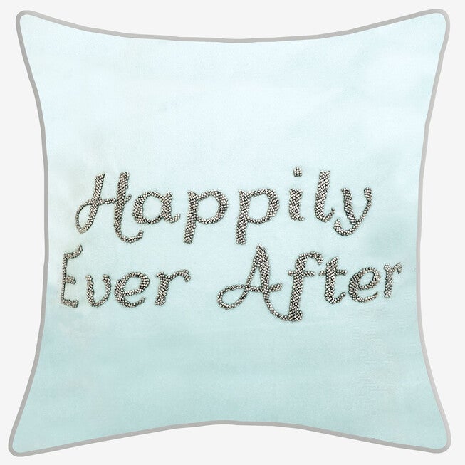 Beaded "Happily Ever After" Decorative Pillow, BLUE, hi-res image number null
