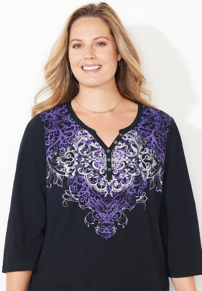 Free Spirit Henley Tee, BLACK, hi-res image number null