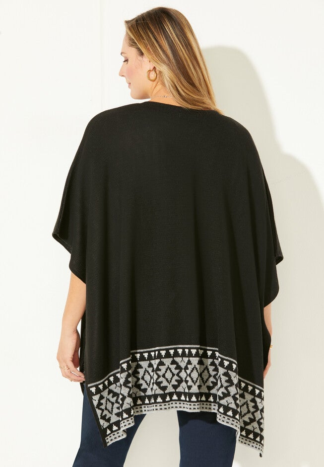 Border Print Ruana Wrap, , on-hover image number 1