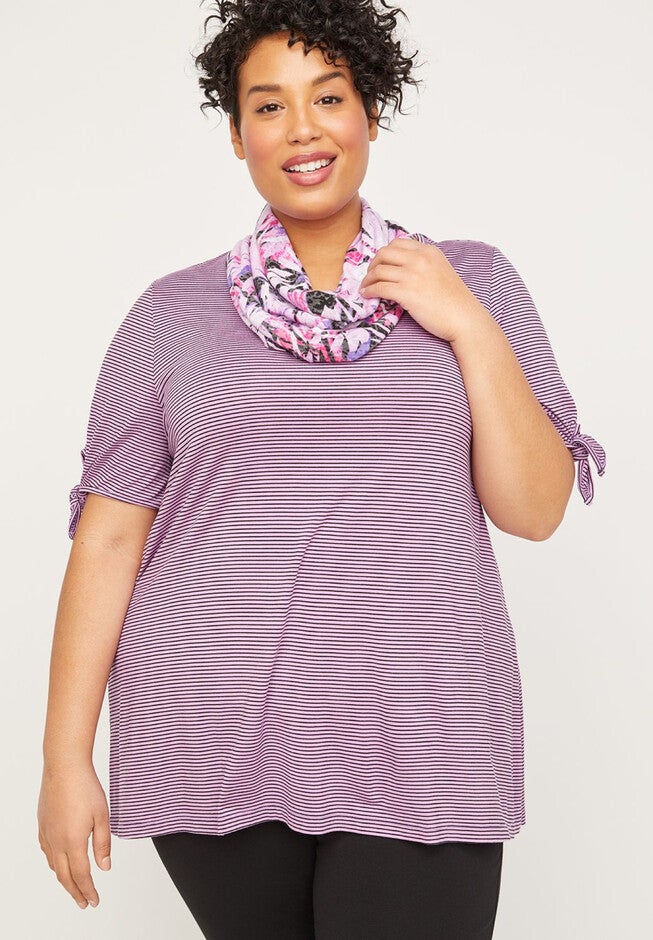 Palisades Duet Scarf Top, LOLANTHE BLACK STRIPE, hi-res image number null