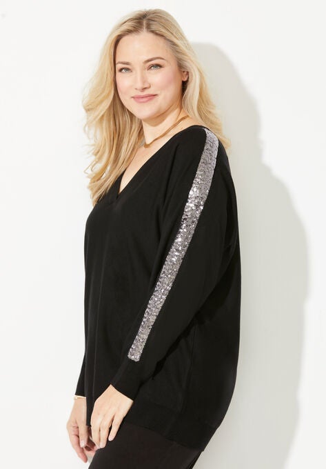 Liz&Me® Racer Stripe V-Neck Sweater, , alternate image number null
