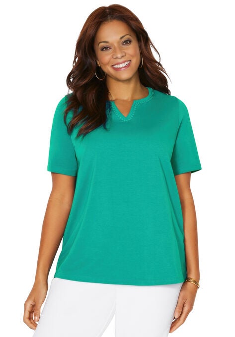 Suprema® Embroidered Notch-Neck Tee, AQUA SEA, hi-res image number null