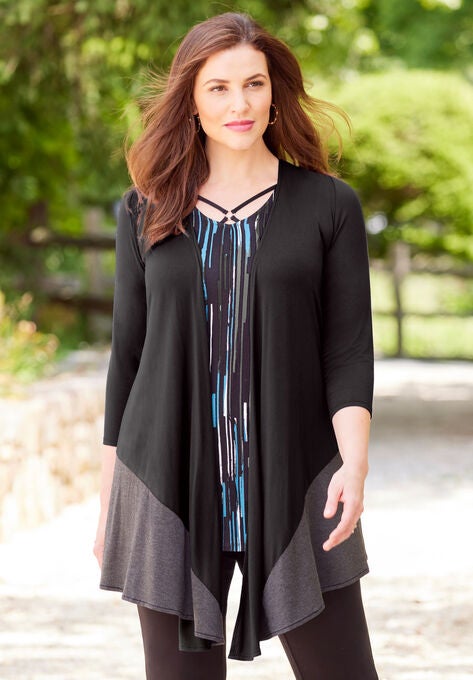 AnyWear Colorblock Cardigan, BLACK, hi-res image number null