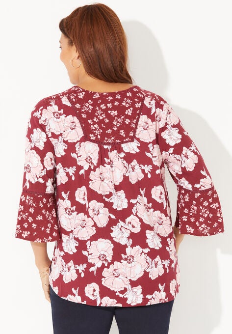 Twin-Print Georgette Peasant Blouse, , on-hover image number null