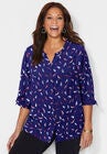 Georgette Buttonfront Tie Sleeve Cafe Blouse, NAVY DITSY FEATHER, hi-res image number null