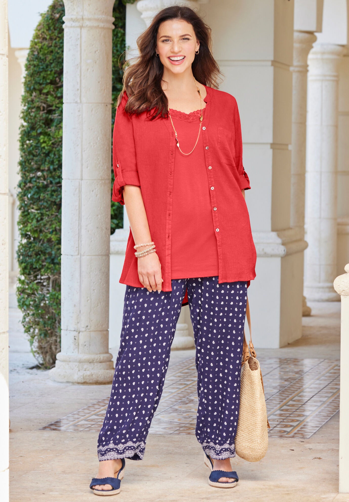 Mandarin Collar Gauze Tunic, , alternate image number 3