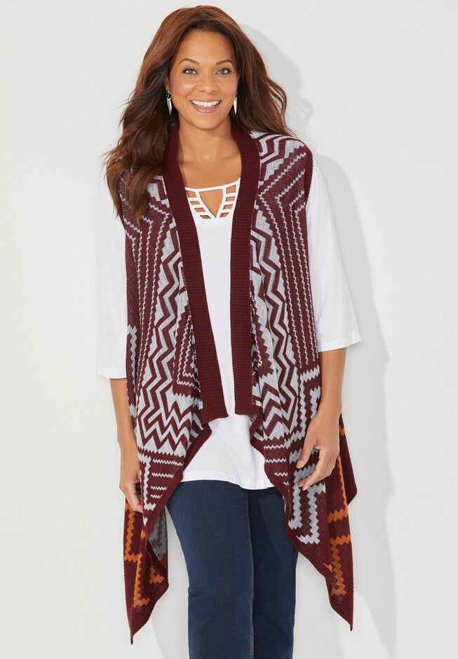 Fair Isle Cascade Sweater Vest, CHEVRON STRIPE, hi-res image number 0