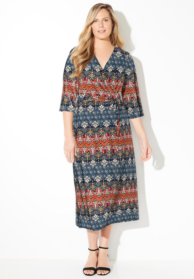 Classic Faux Wrap Dress, NAVY MEDALLION STRIPE, hi-res image number 0