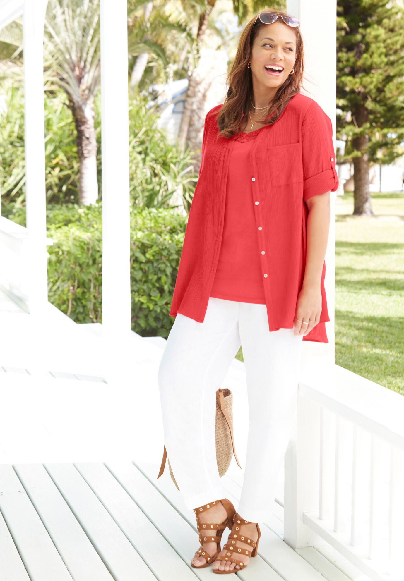 Mandarin Collar Gauze Tunic, , alternate image number 4