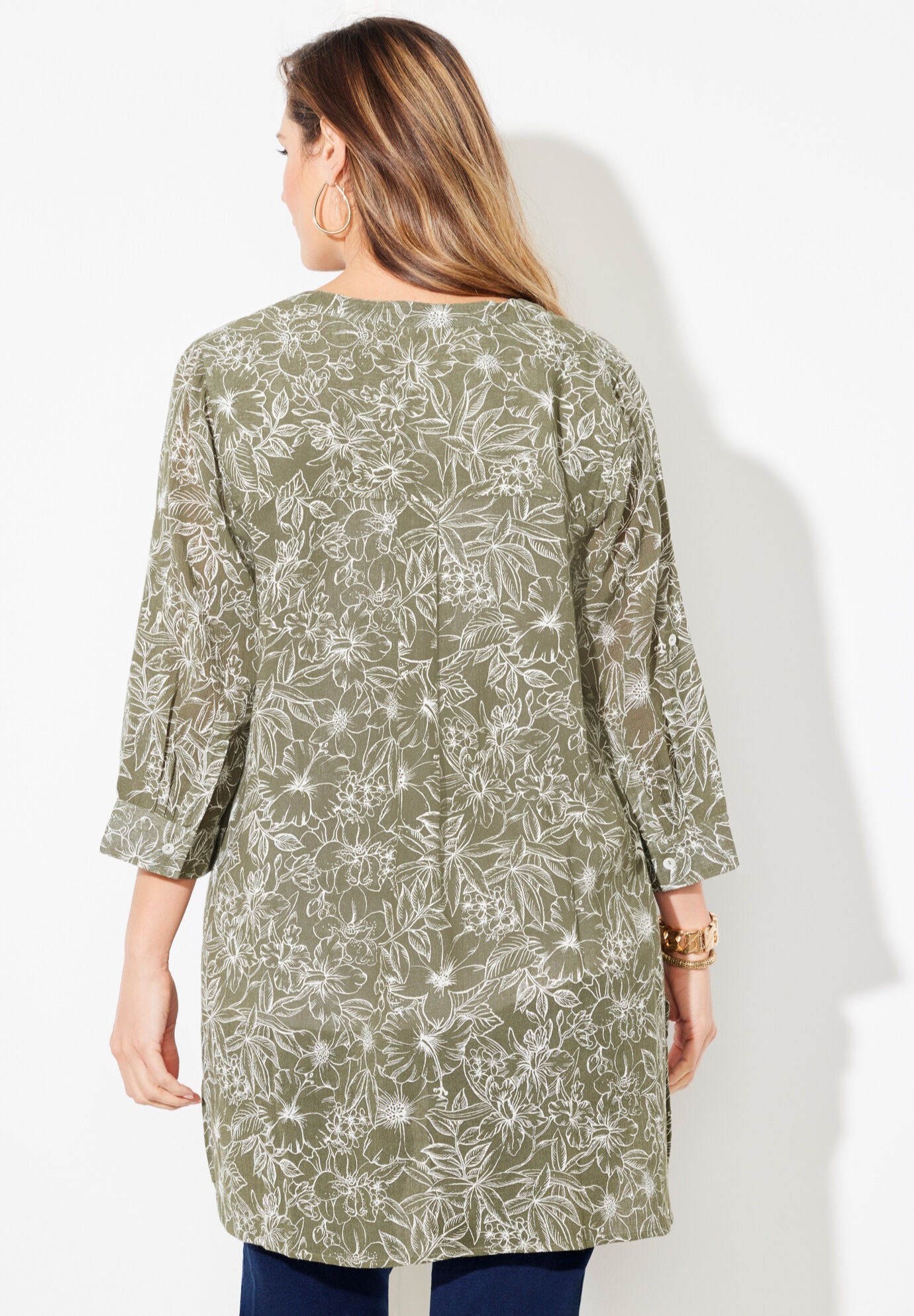 Mandarin Collar Gauze Tunic, NAVY, on-hover image number 1
