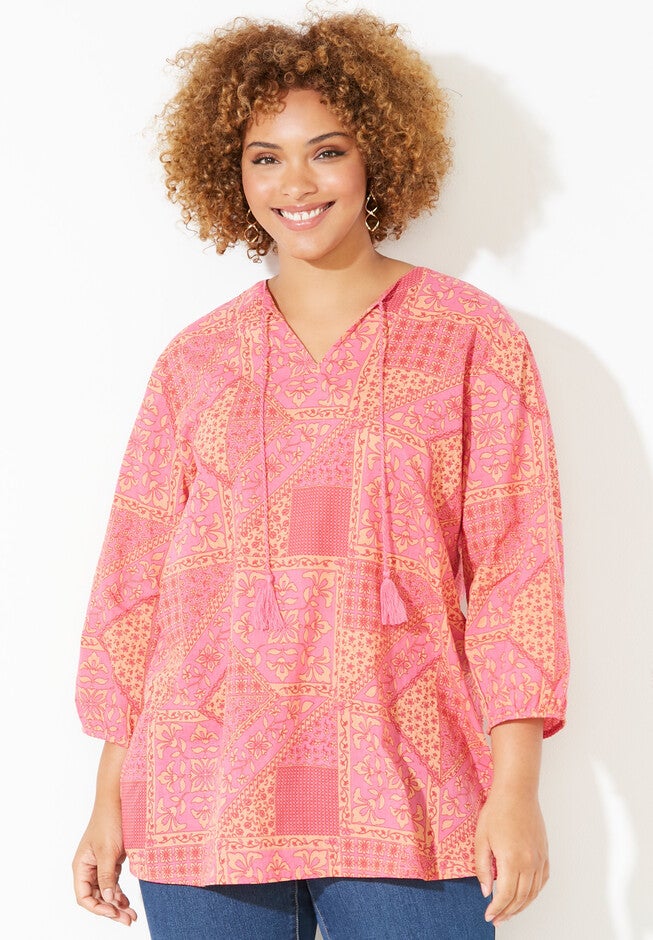 Liz&Me® Classic Peasant Top, PINK BURST PATCHWORK, hi-res image number 0