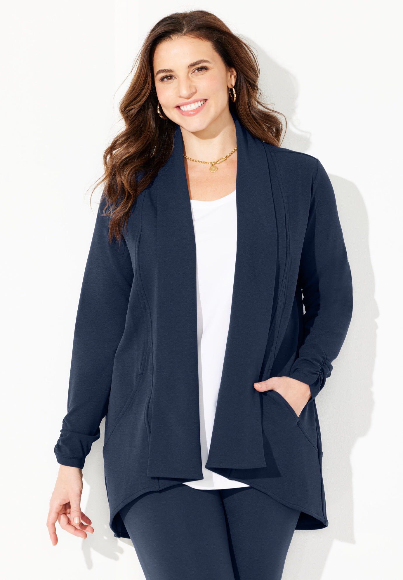 Relaxed Stretch Crepe Blazer, NAVY, hi-res image number 0