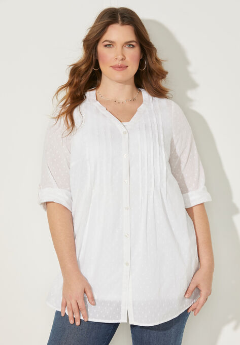 Swiss Dot Pintuck Blouse, WHITE, hi-res image number null
