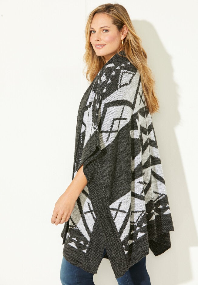 Cozy Blanket Ruana Wrap, , alternate image number 2