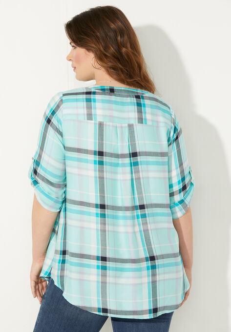 Half-Zip Plaid Blouse, , on-hover image number null