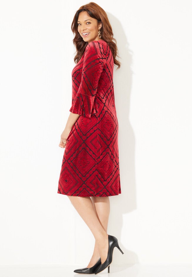 AnyWear Velvet Burnout Bell Sleeve Dress, , alternate image number null