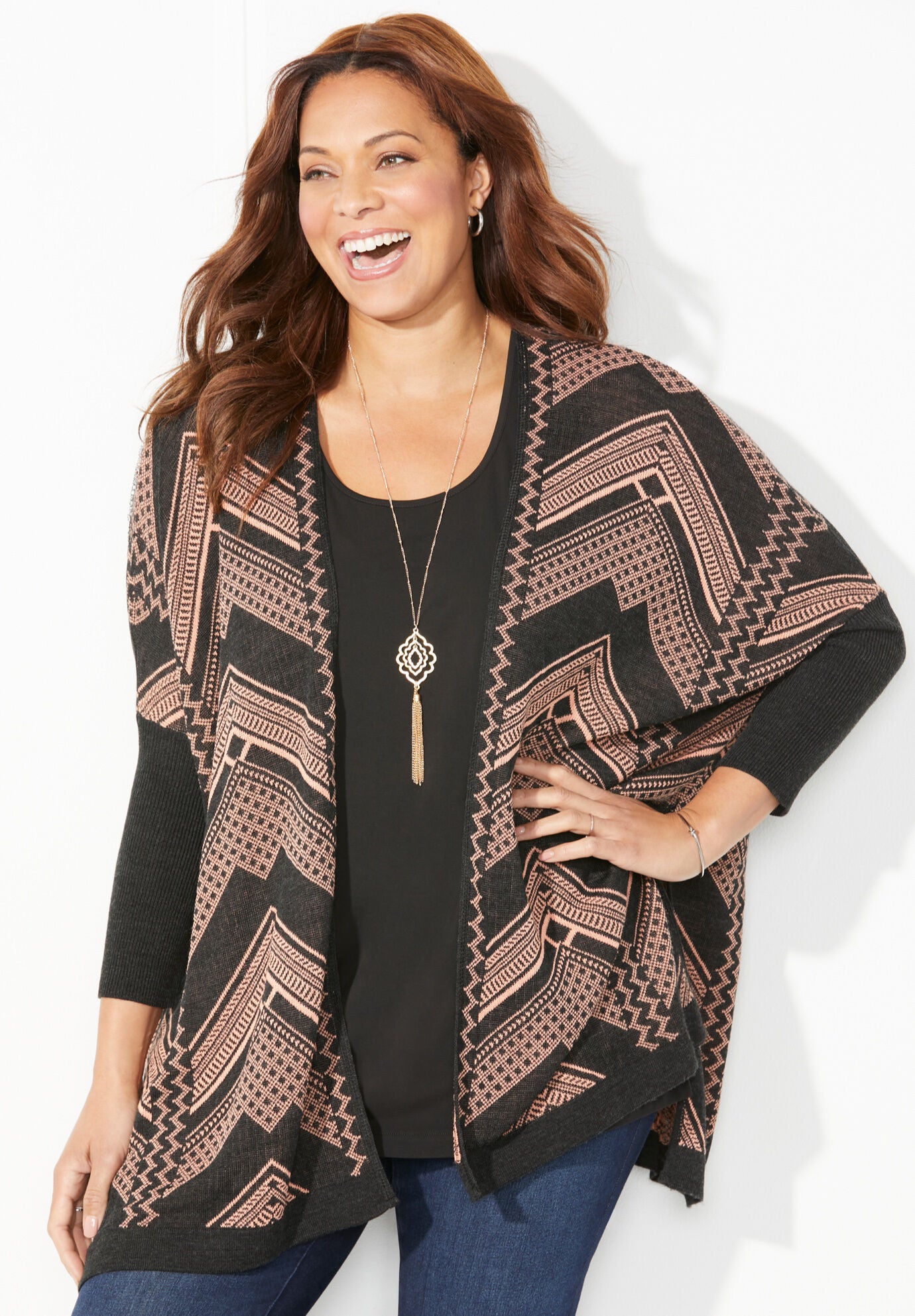 Sweater Ruana Wrap, DARK GREY COMBO, hi-res image number 0