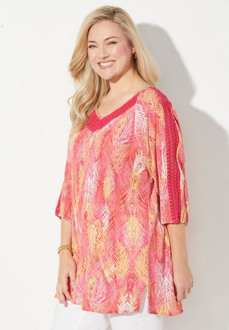Crochet Trim Gauze Top, , alternate image number null